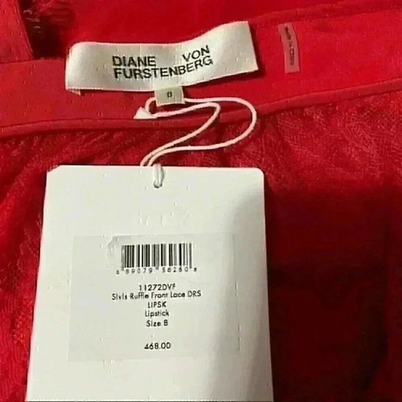 Diane Von Furstenberg Sleeveless Ruffle Front Lace Dress 8 Lipstick Party NWT - Picture 7 of 8